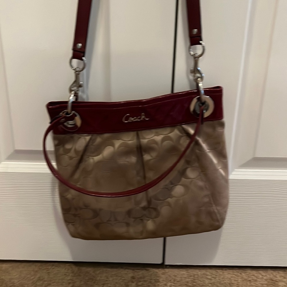 Coach purse red, brown inside